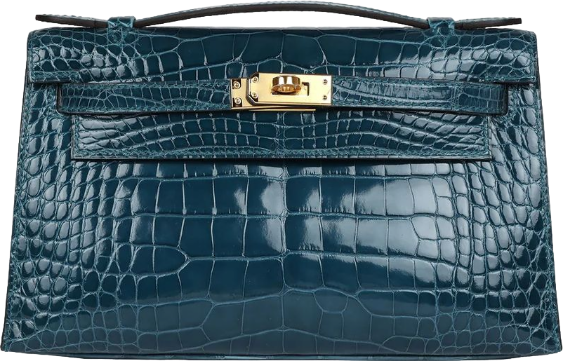 Hermes Kelly Pochette Vert Bosphore Shiny Alligator Gold Hardware
