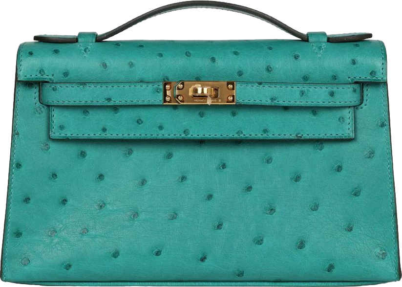 Hermes Kelly Pochette Vert Verone Ostrich Gold Hardware Hermes Kelly Pochette Vert Verone Ostrich Gold Hardware