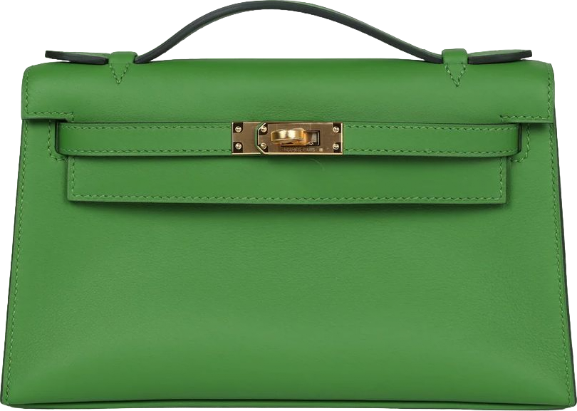 Hermes Kelly Pochette Vert Yucca Swift Gold Hardware