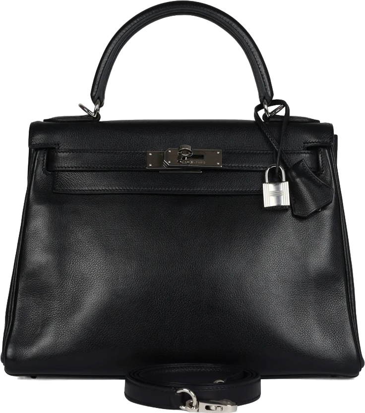 Hermes Kelly Retourne 28 Black Evergrain Palladium Hardware