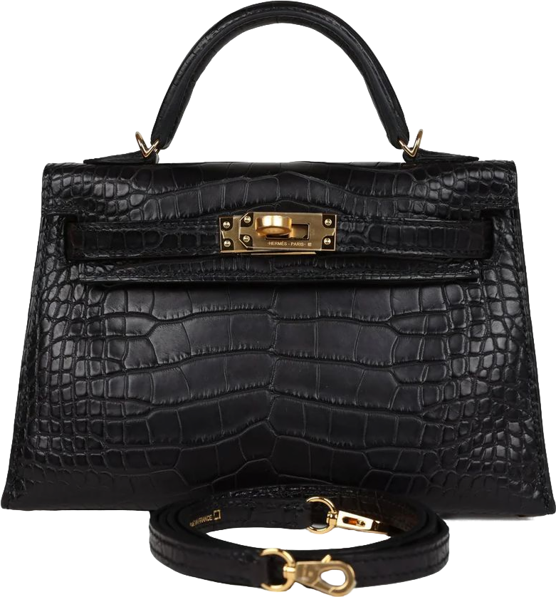 Hermes Kelly Sellier 20 Black Matte Alligator Gold Hardware Hermes Kelly Sellier 20 Black Matte Alligator Gold Hardware
