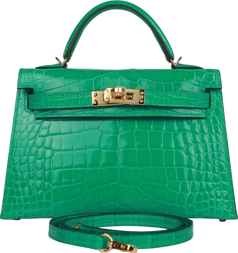 Hermes Kelly Sellier 20 Vert Jade Shiny Alligator Gold Hardware