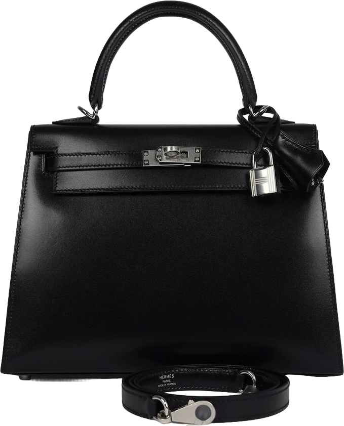 Hermes Kelly Sellier 25 Black Box Palladium Hardware