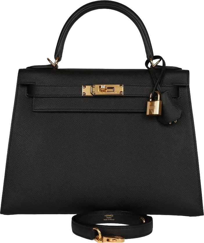 Hermes Kelly Sellier 28 Black Epsom Gold Hardware