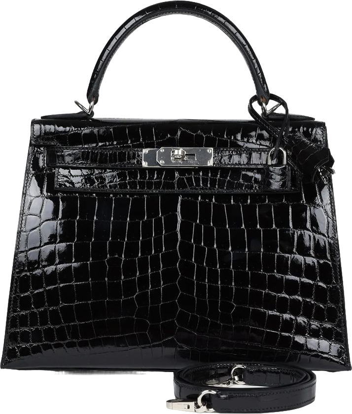 Hermes Kelly Sellier 28 Black Shiny Niloticus Crocodile Palladium Hardware Hermes Kelly Sellier 28 Black Shiny Niloticus Crocodile Palladium Hardware