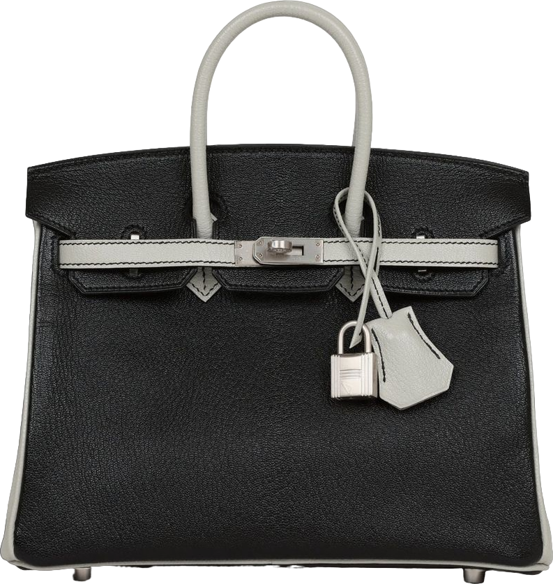 Hermes Special Order (HSS) Birkin 25 Black and Gris Perle Chèvre Brushed Palladium Hardware Hermes Special Order (HSS) Birkin 25 Black and Gris Perle Chèvre Brushed Palladium Hardware
