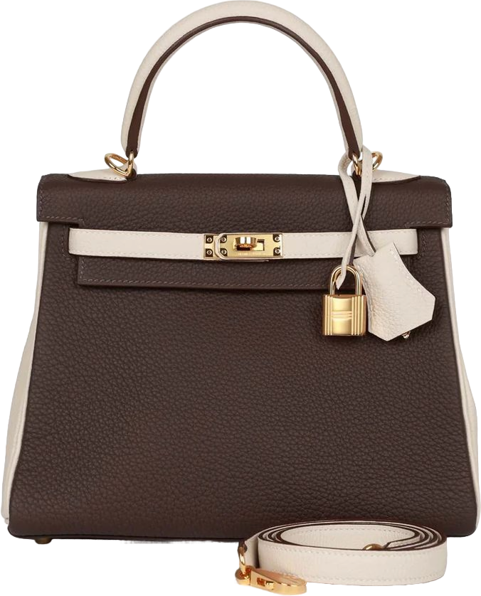 Hermes Special Order (HSS) Kelly Retourne 25 Ebene and Craie Togo Gold Hardware Hermes Special Order (HSS) Kelly Retourne 25 Ebene and Craie Togo Gold Hardware