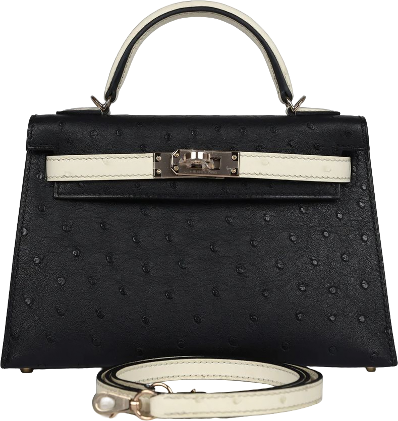 Hermes Special Order (HSS) Kelly Sellier 20 Black and Beton Ostrich Permabrass Hardware