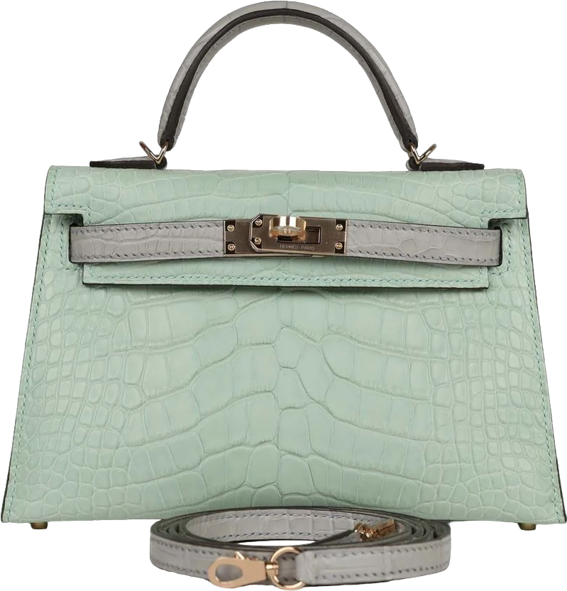 Hermes Special Order (HSS) Kelly Sellier 20 Vert D'Eau and Gris Perle Matte Alligator Permabrass Hardware Hermes Special Order (HSS) Kelly Sellier 20 Vert D'Eau and Gris Perle Matte Alligator Permabrass Hardware