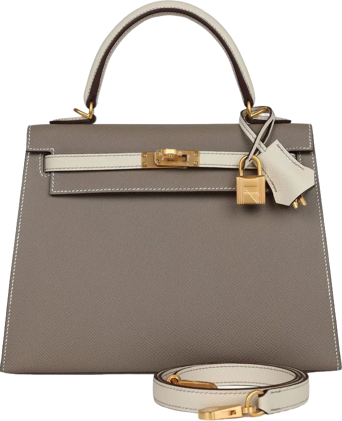 Hermes Special Order (HSS) Kelly Sellier 25 Etoupe and Craie Epsom Brushed Gold Hardware Hermes Special Order (HSS) Kelly Sellier 25 Etoupe and Craie Epsom Brushed Gold Hardware