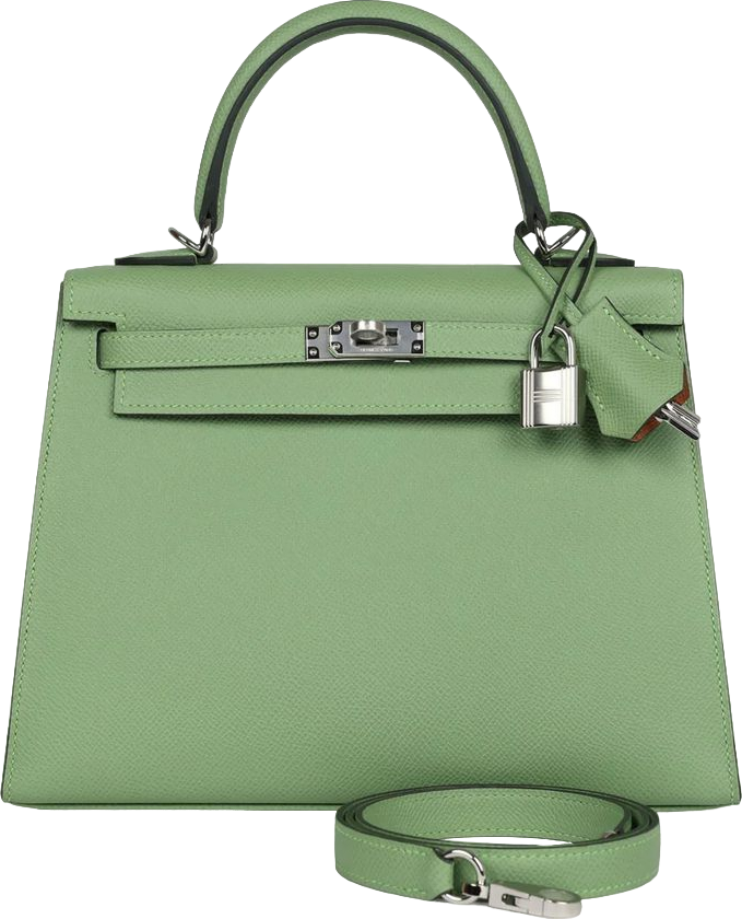 Hermes Special Order (HSS) Kelly Sellier 25 Vert Criquet Verso Epsom Palladium Hardware
