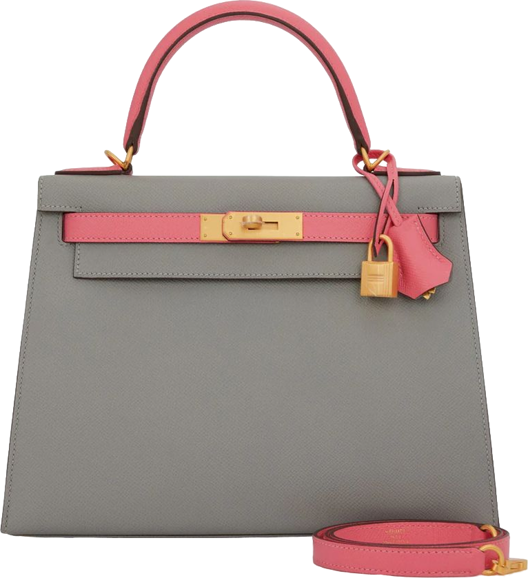 Hermes Special Order (HSS) Kelly Sellier 28 Gris Mouette and Rose Azalee Epsom Brushed Gold Hardware Hermes Special Order (HSS) Kelly Sellier 28 Gris Mouette and Rose Azalee Epsom Brushed Gold Hardware