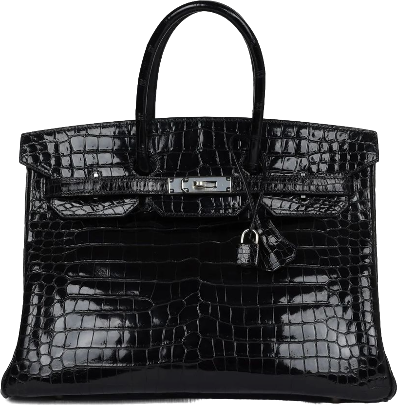 Vintage Hermes Birkin 35 Black Shiny Porosus Crocodile Palladium Hardware Vintage Hermes Birkin 35 Black Shiny Porosus Crocodile Palladium Hardware