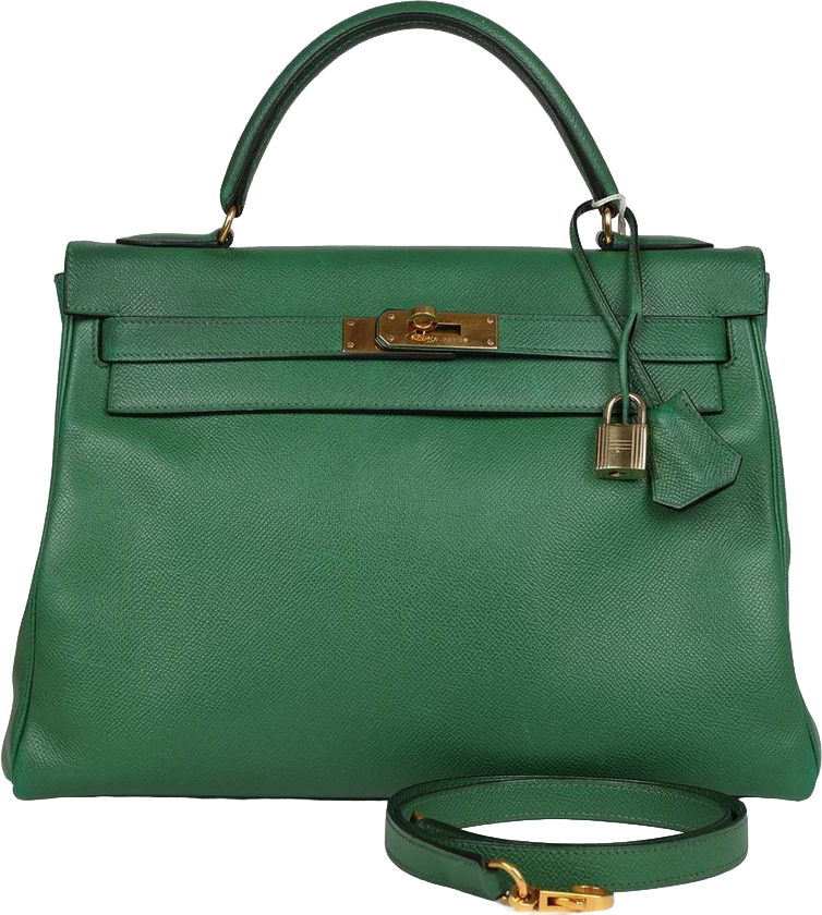 Vintage Hermes Kelly Retourne 32 Vert Bengale Courchevel Gold Hardware