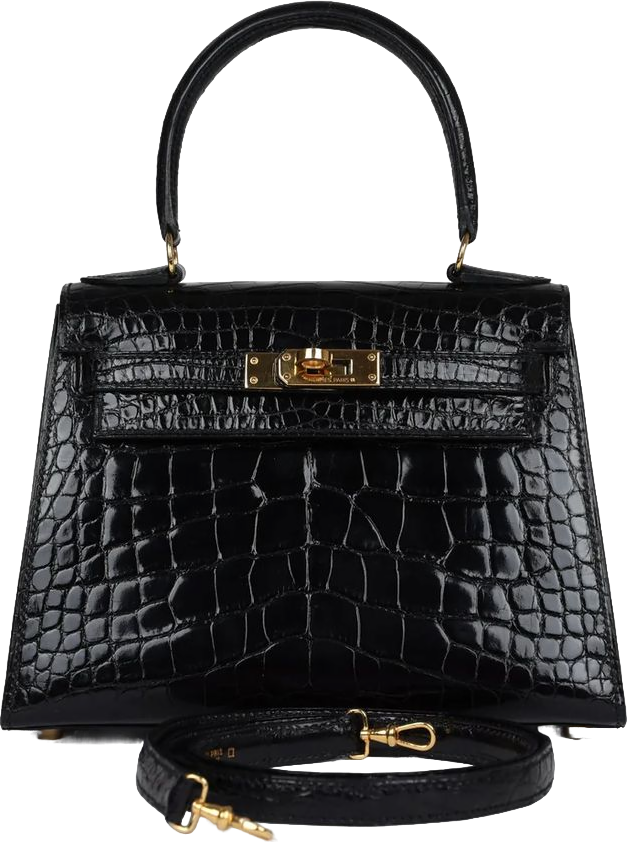 Vintage Hermes Kelly Sellier 20 Black Shiny Alligator Gold Hardware Vintage Hermes Kelly Sellier 20 Black Shiny Alligator Gold Hardware