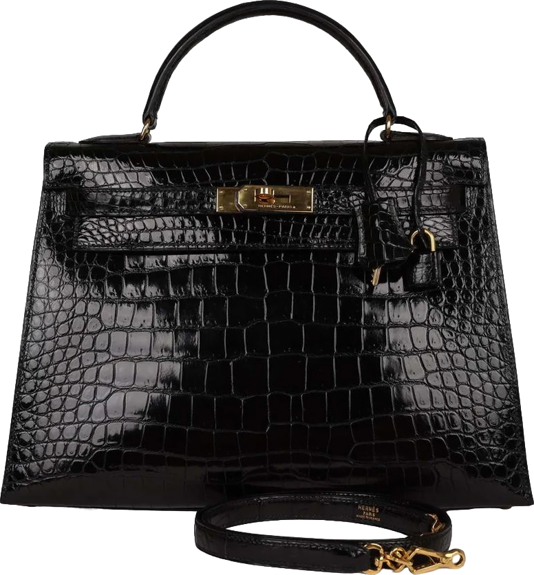 Vintage Hermes Kelly Sellier 32 Black Shiny Niloticus Crocodile Gold Hardware Vintage Hermes Kelly Sellier 32 Black Shiny Niloticus Crocodile Gold Hardware