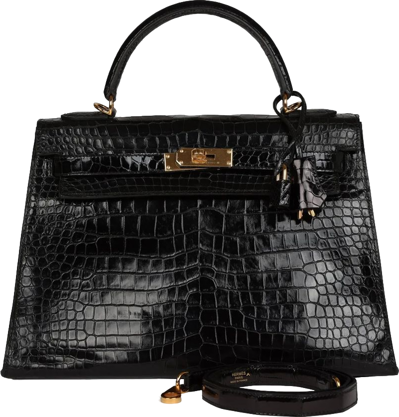 Vintage Hermes Kelly Sellier 32 Black Shiny Porosus Crocodile Gold Hardware Vintage Hermes Kelly Sellier 32 Black Shiny Porosus Crocodile Gold Hardware