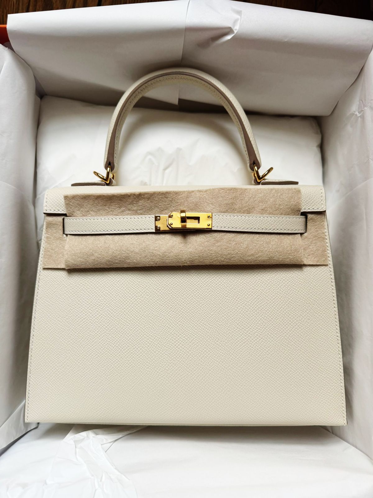 Hermes Kelly 25 craie / Epsom / Ghw W