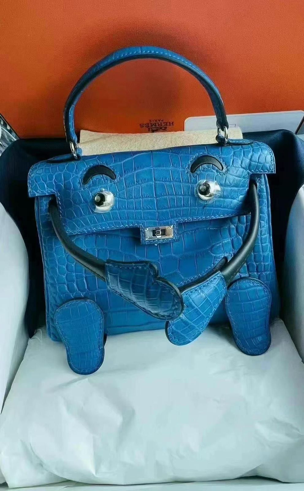 Hermes Kelly Doll Bleu Zellige / Matte Crocodile / phw Hermes Kelly Doll Bleu Zellige / Matte Crocodile / phw