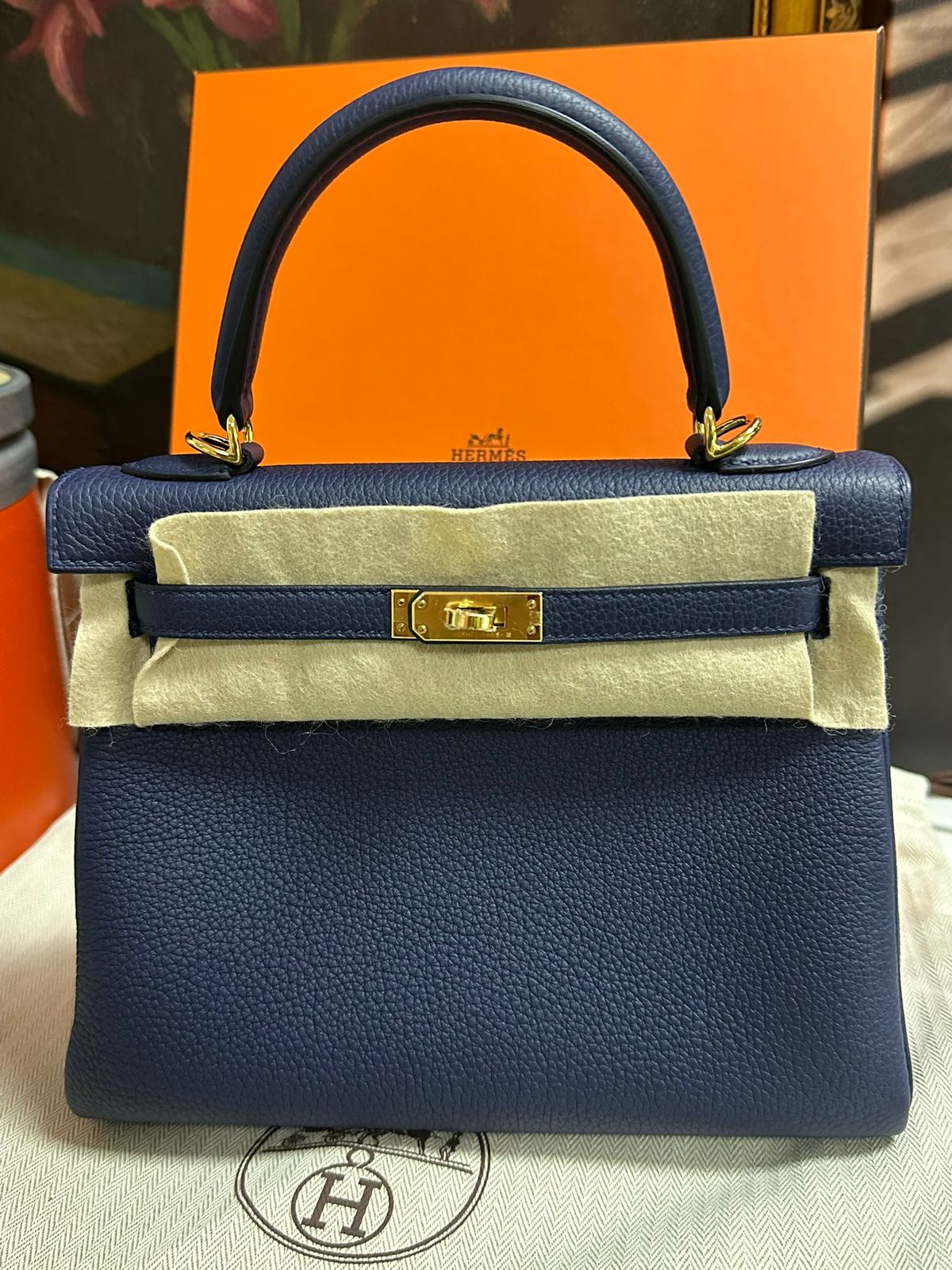 Hermes Kelly 25 Blue Navy / Togo / Ghw W