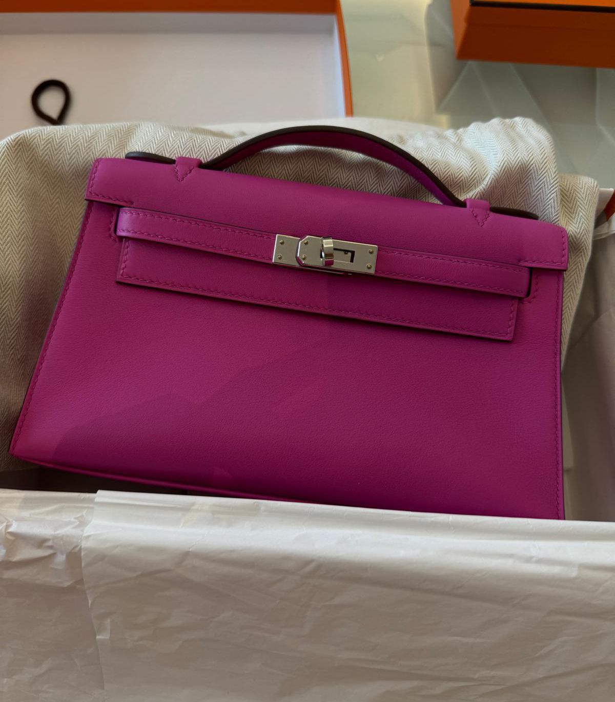 Hermes Kelly 22 Pochette Magnolia / Swift / Phw Hermes Kelly 22 Pochette Magnolia / Swift / Phw