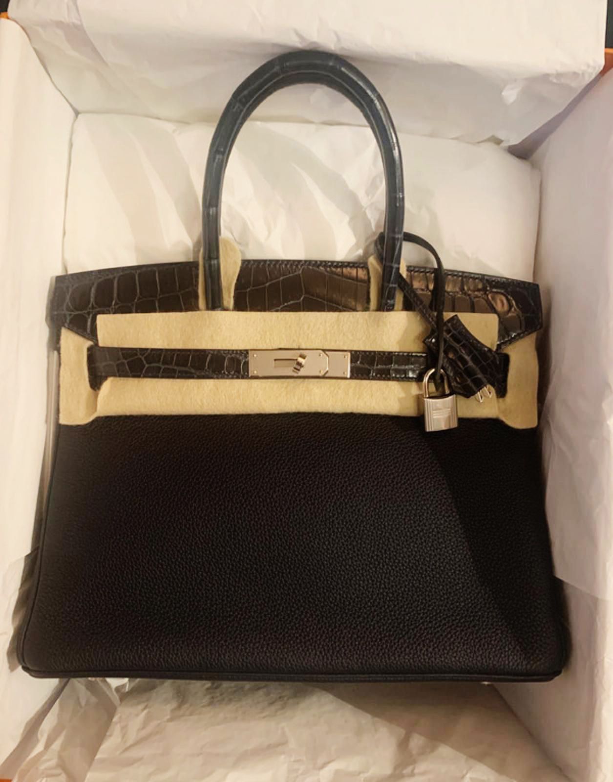 Hermes Birkin 30 touch bleu nuit/bleu baltique / togo/nilo lisse / phw Y