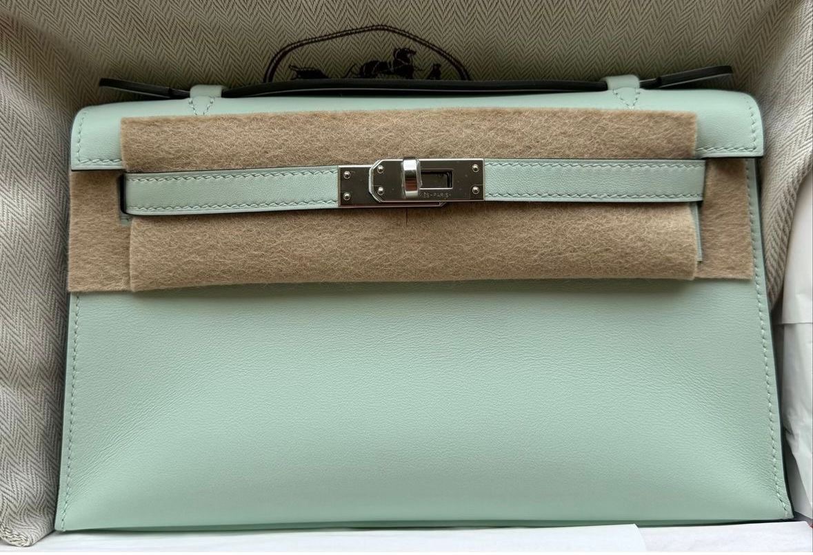 Hermes Kelly Pochette Vert Peppermint / Swift / PhW